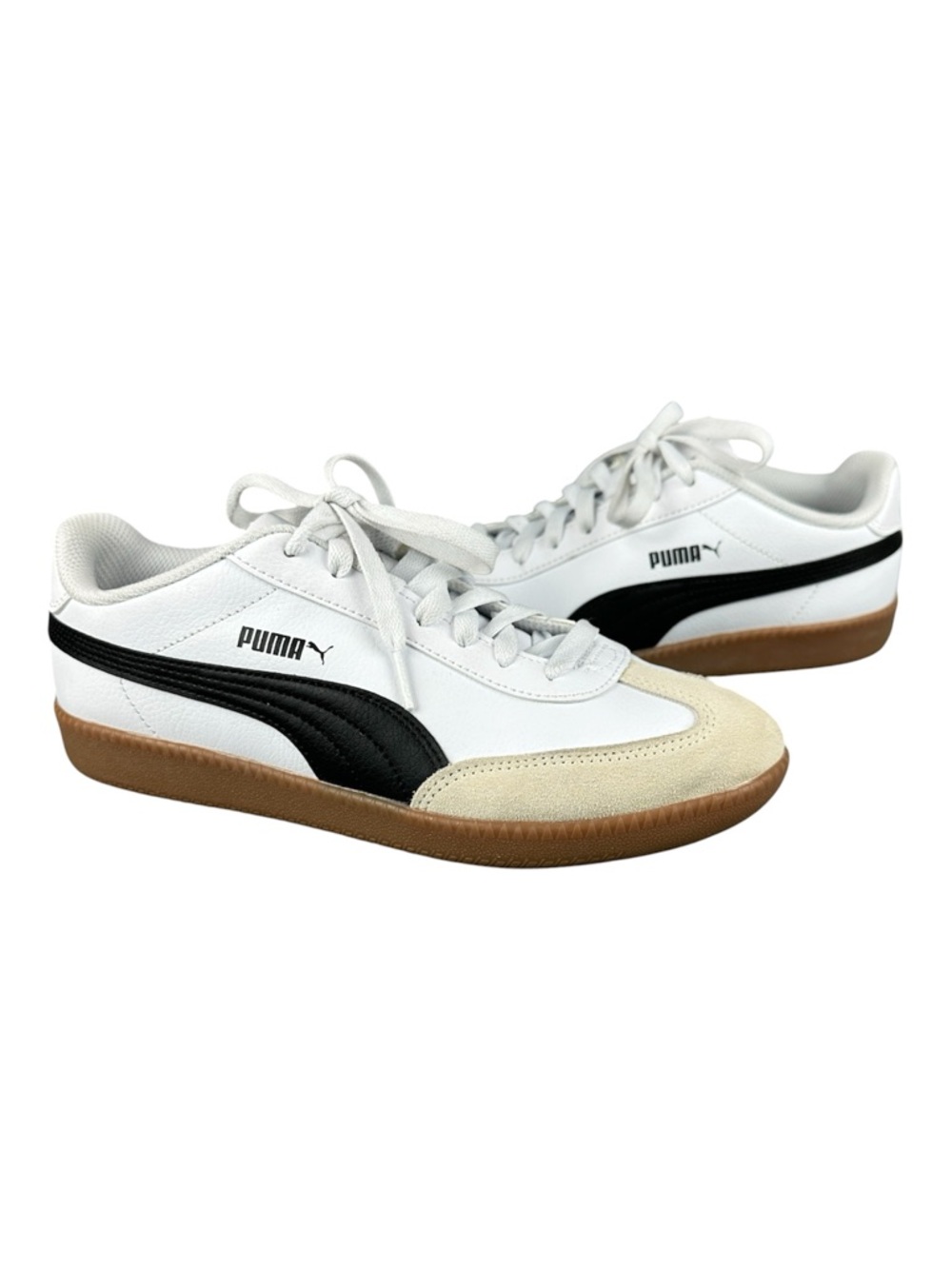PUMA 9-T Sneakers Women 9 White Black Gum Sole Retro T-Toe 401090-05